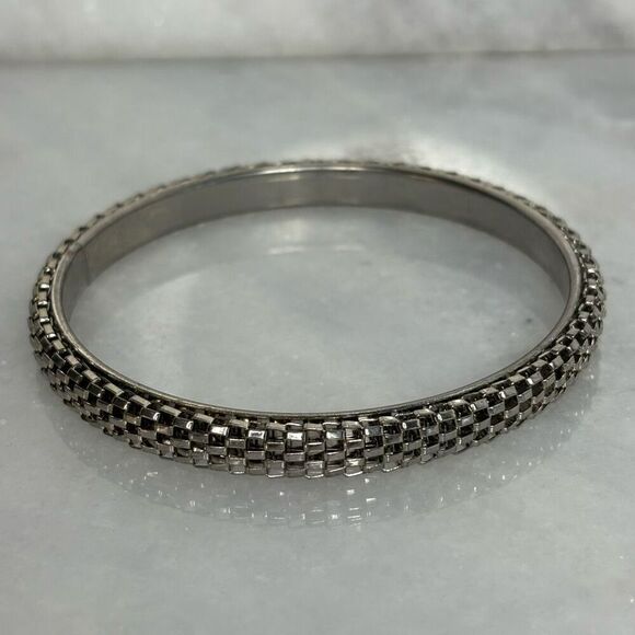 Vintage Zara Art Deco Style Snake Mesh & Solid Backing Silver Tone Bangle Bracel - Picture 1 of 4